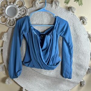 Blue Windsor off the shoulder top